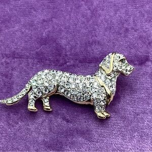 Carolee Wire Hair  Dachshund Brooch Rhinestones